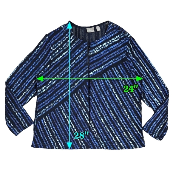 Chico's Travelers Collection Blue Black Ribbon Stripe Mesh Topper Jacket Sheer - Picture 3 of 8